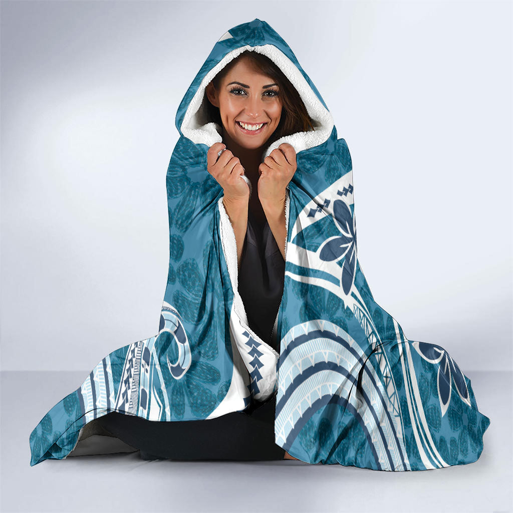 Hawaii Pupuala Plumeria Blue Hooded Blanket Polynesian Pattern LT01 - Polynesian Pride