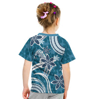 Hawaii Pupuala Plumeria Blue Kid T Shirt Polynesian Pattern LT01 - Polynesian Pride