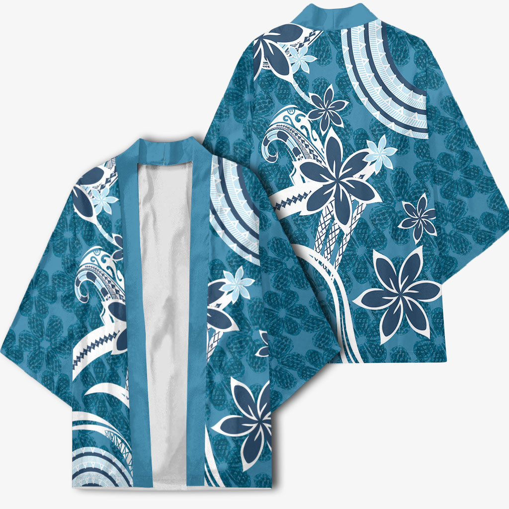 Hawaii Pupuala Plumeria Blue Kimono Polynesian Pattern LT01 - Polynesian Pride