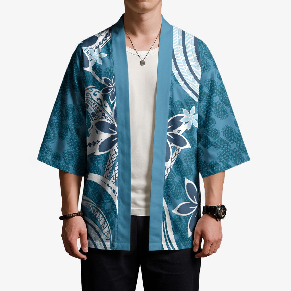 Hawaii Pupuala Plumeria Blue Kimono Polynesian Pattern LT01 - Polynesian Pride