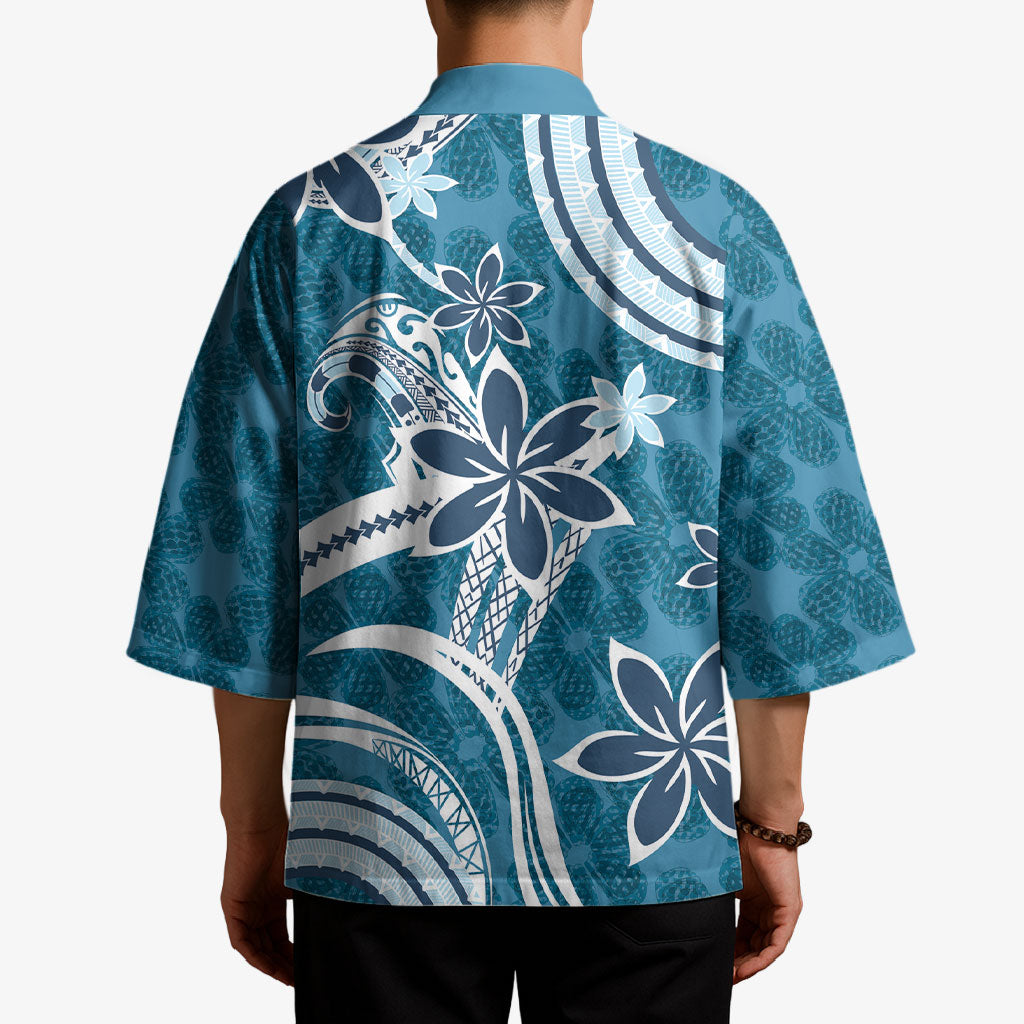 Hawaii Pupuala Plumeria Blue Kimono Polynesian Pattern LT01 - Polynesian Pride