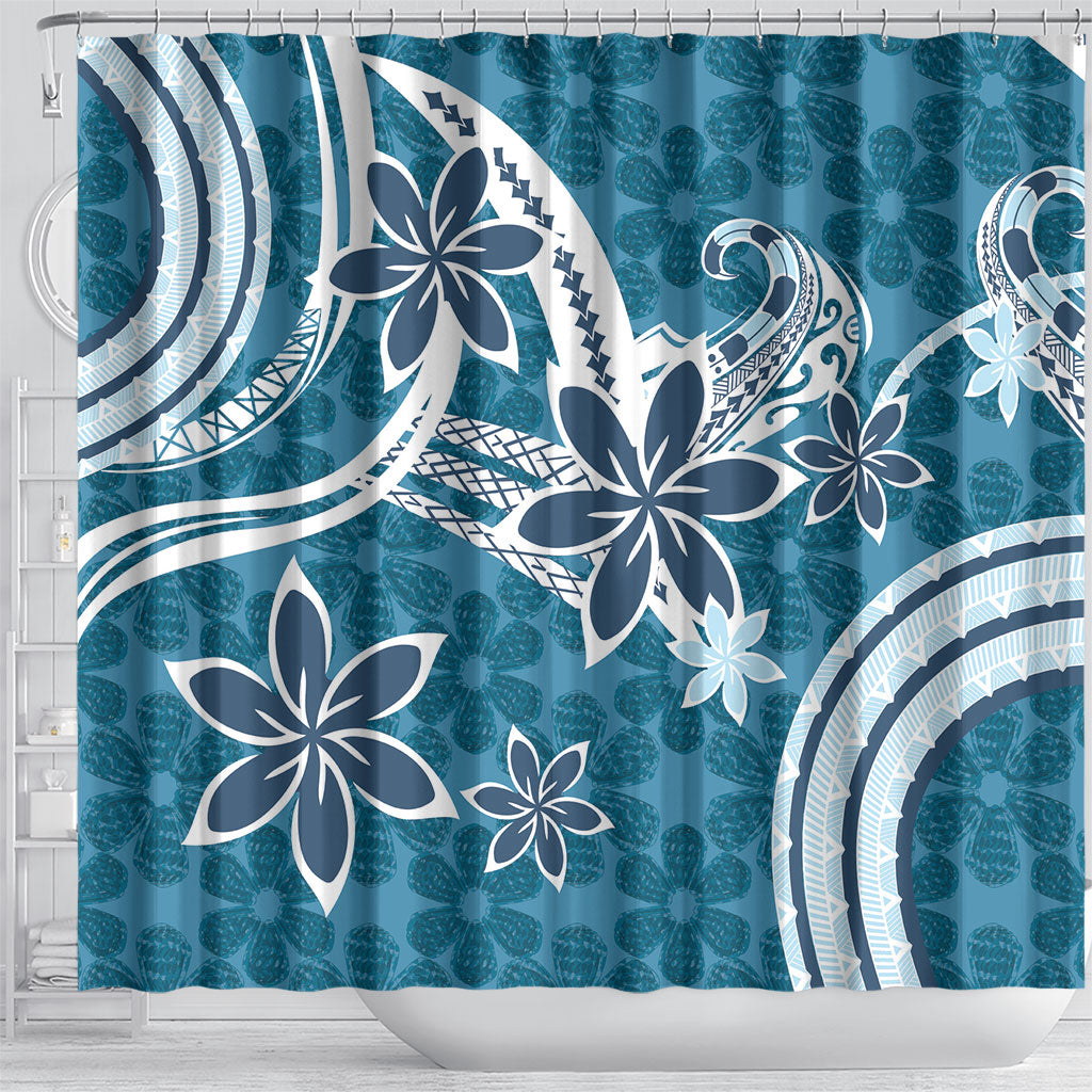 Hawaii Pupuala Plumeria Blue Shower Curtain Polynesian Pattern LT01 - Polynesian Pride