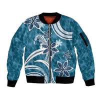 Hawaii Pupuala Plumeria Blue Sleeve Zip Bomber Jacket Polynesian Pattern LT01 Unisex Blue - Polynesian Pride