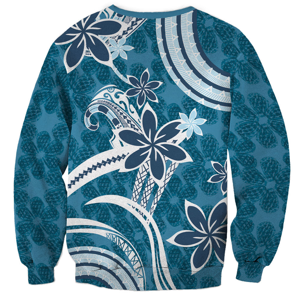 Hawaii Pupuala Plumeria Blue Sweatshirt Polynesian Pattern LT01 - Polynesian Pride