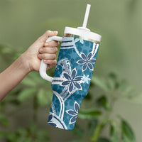Hawaii Pupuala Plumeria Blue Tumbler With Handle Polynesian Pattern LT01 - Polynesian Pride