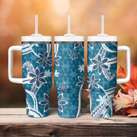 Hawaii Pupuala Plumeria Blue Tumbler With Handle Polynesian Pattern LT01 - Polynesian Pride