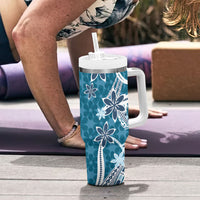 Hawaii Pupuala Plumeria Blue Tumbler With Handle Polynesian Pattern LT01 - Polynesian Pride