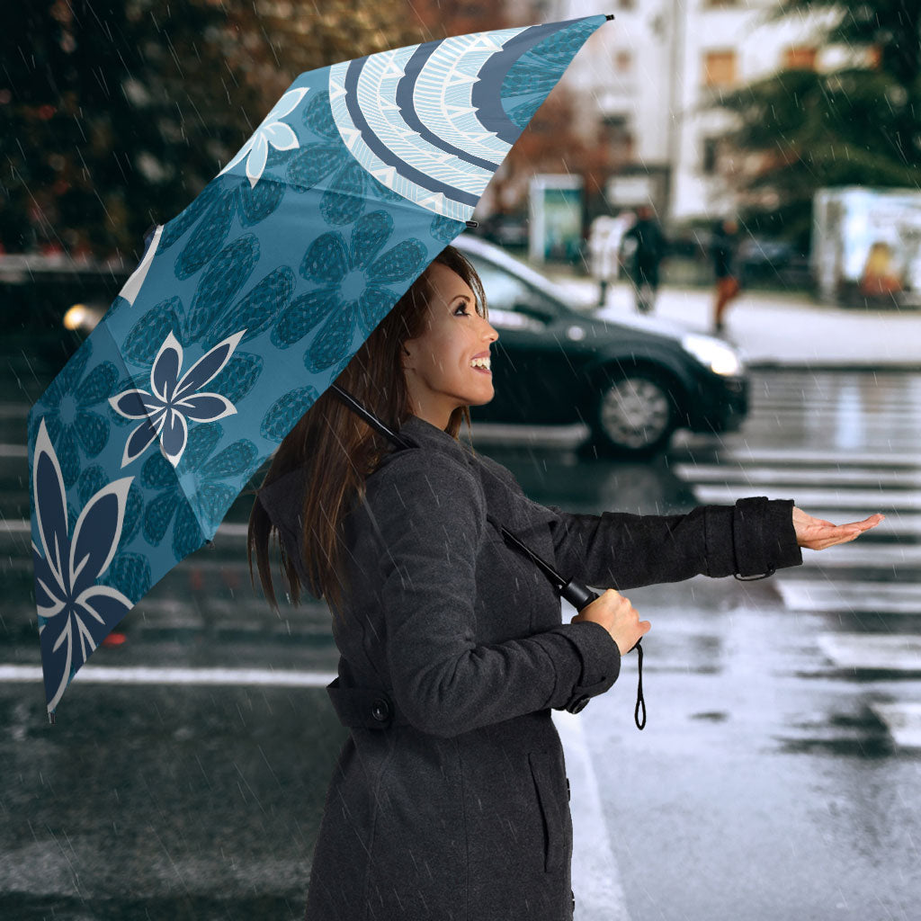 Hawaii Pupuala Plumeria Blue Umbrella Polynesian Pattern LT01 - Polynesian Pride