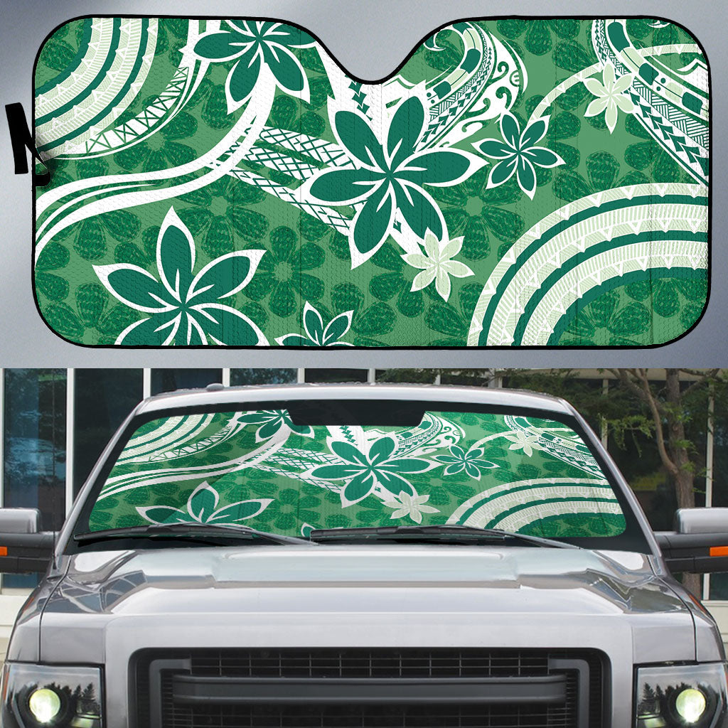 Hawaii Pupuala Plumeria Green Auto Sun Shade Polynesian Pattern LT01 Green - Polynesian Pride