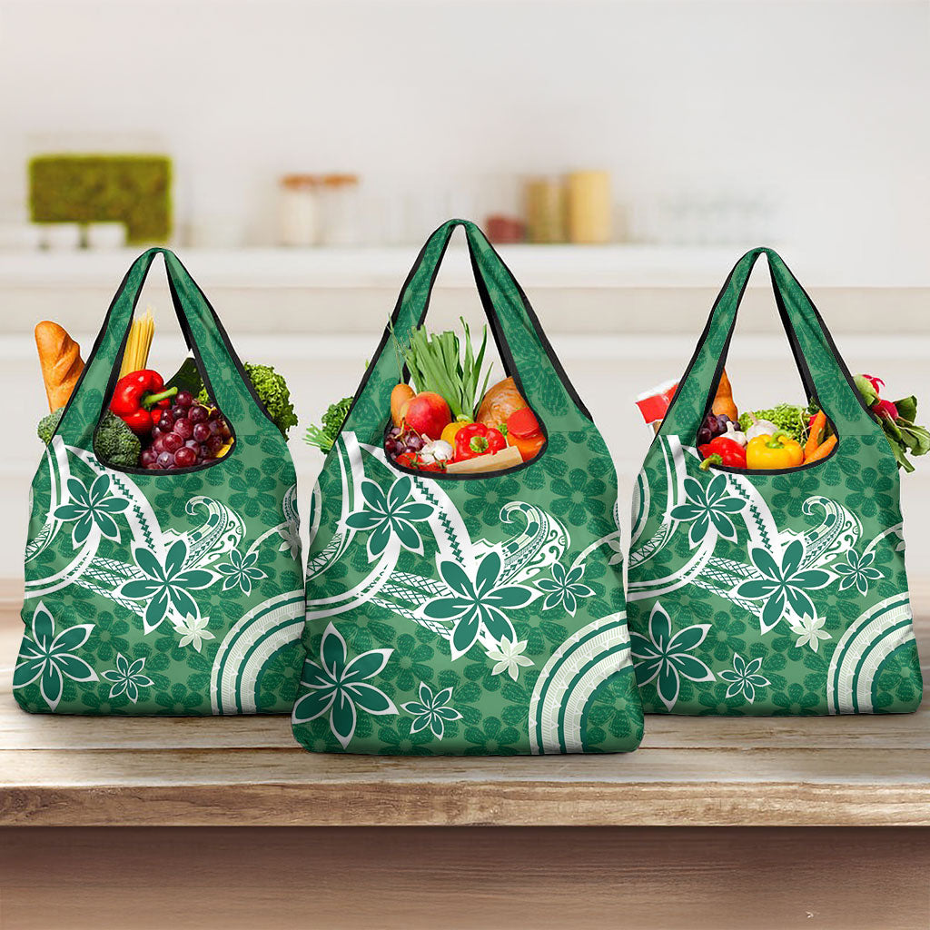 Hawaii Pupuala Plumeria Green Grocery Bag Polynesian Pattern LT01 3-pack One Size Green - Polynesian Pride