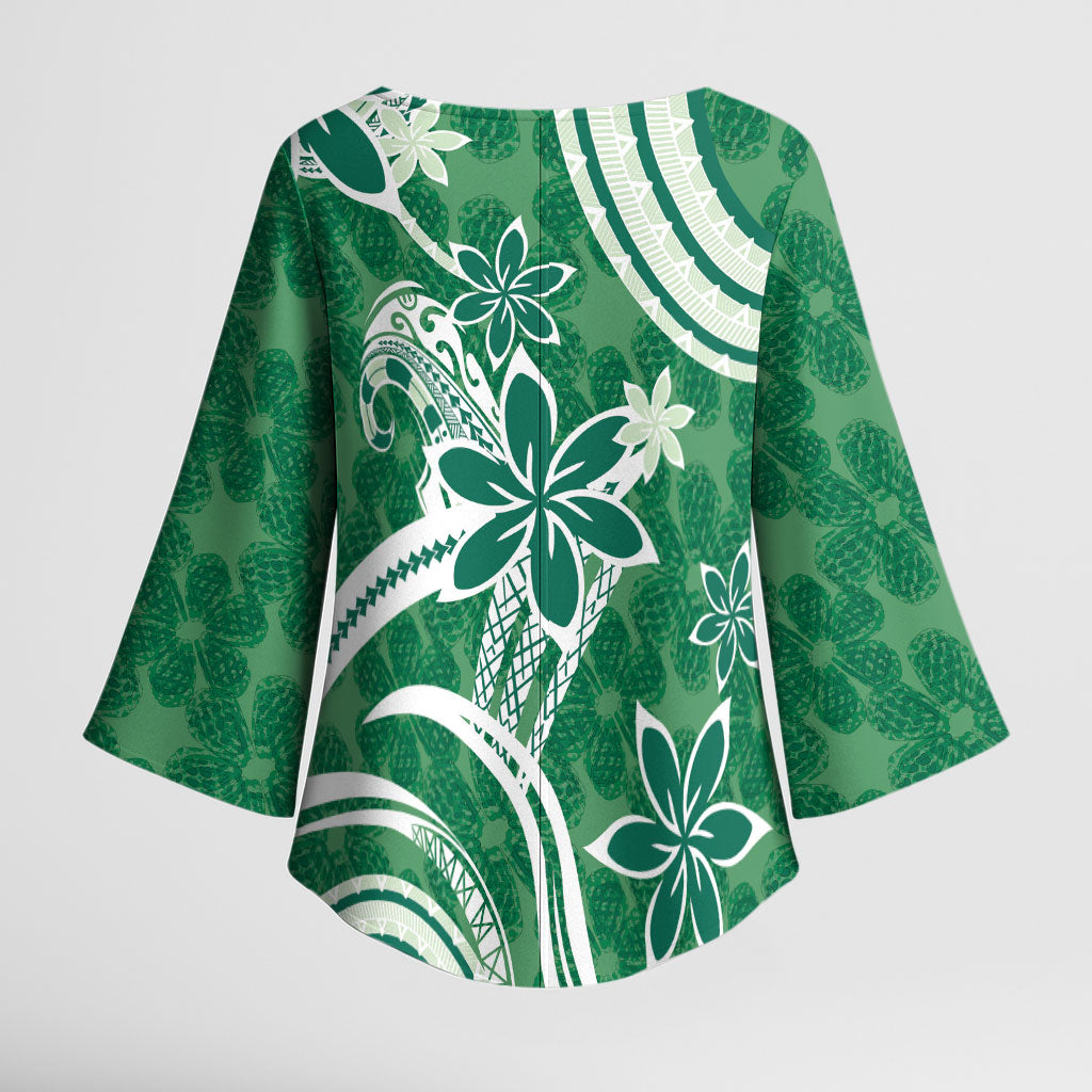Hawaii Pupuala Plumeria Green Kimono Sleeve Blouse Polynesian Pattern LT01 - Polynesian Pride