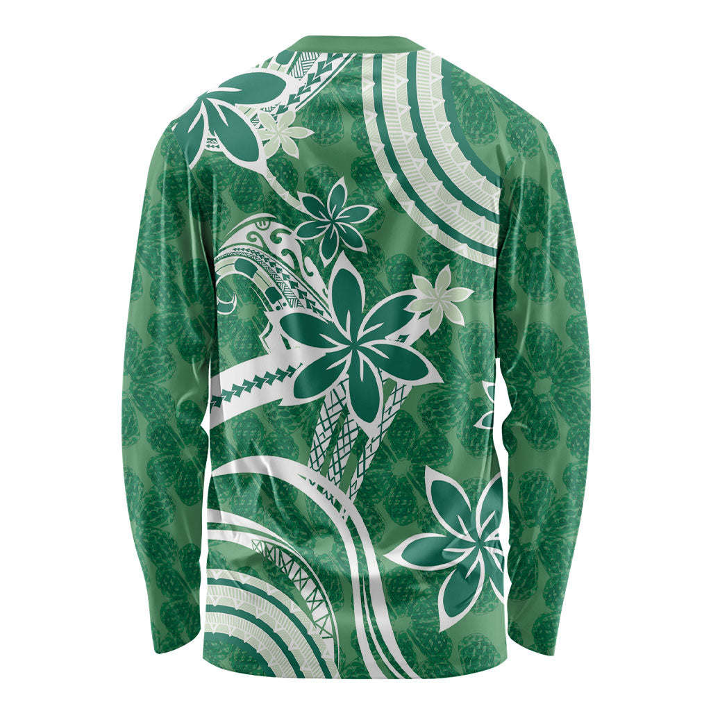 Hawaii Pupuala Plumeria Green Long Sleeve Shirt Polynesian Pattern LT01 - Polynesian Pride