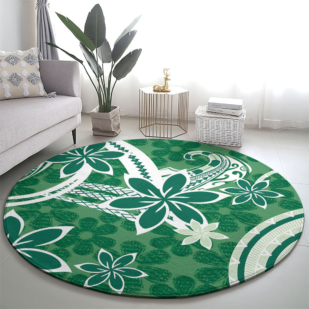 Hawaii Pupuala Plumeria Green Round Carpet Polynesian Pattern LT01 - Polynesian Pride