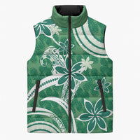 Hawaii Pupuala Plumeria Green Sleeveless Puffer Jacket Polynesian Pattern LT01 Unisex Green - Polynesian Pride