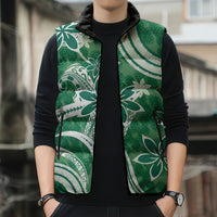 Hawaii Pupuala Plumeria Green Sleeveless Puffer Jacket Polynesian Pattern LT01 - Polynesian Pride