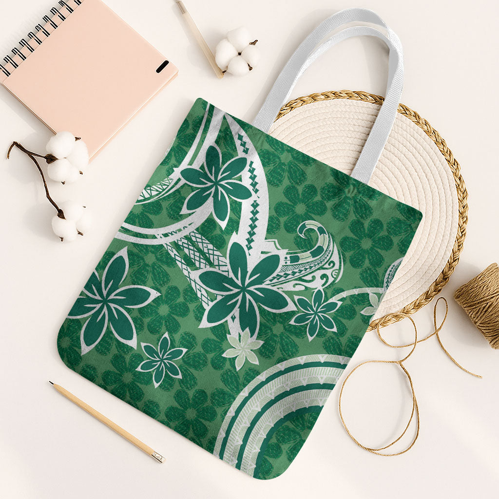 Hawaii Pupuala Plumeria Green Tote Bag Polynesian Pattern LT01 White Strap One Size Green - Polynesian Pride