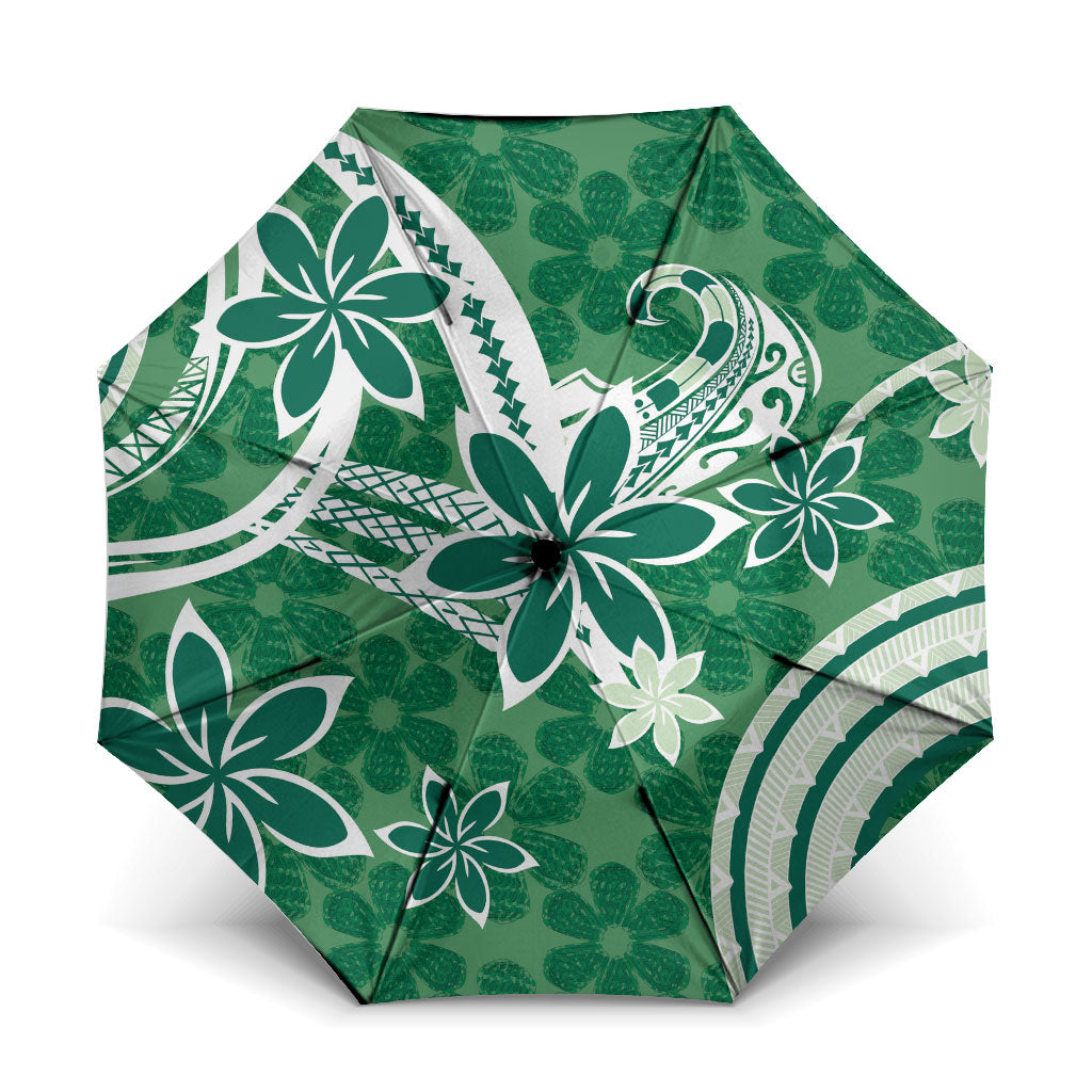 Hawaii Pupuala Plumeria Green Umbrella Polynesian Pattern LT01 One Size Folded 11.42 inch Opened Diameter 37.4 inch Green - Polynesian Pride