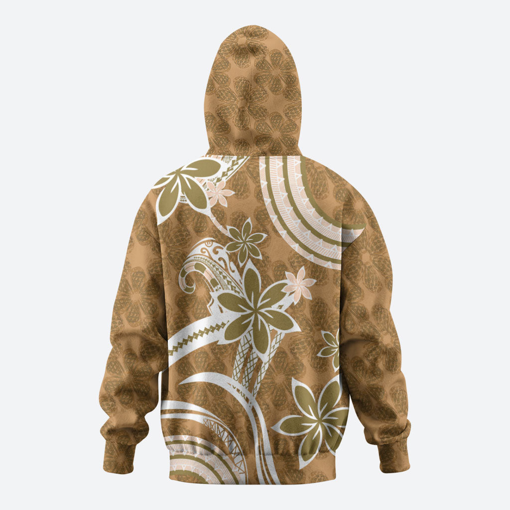 Hawaii Pupuala Plumeria Light Brown Hoodie Polynesian Pattern LT01 - Polynesian Pride