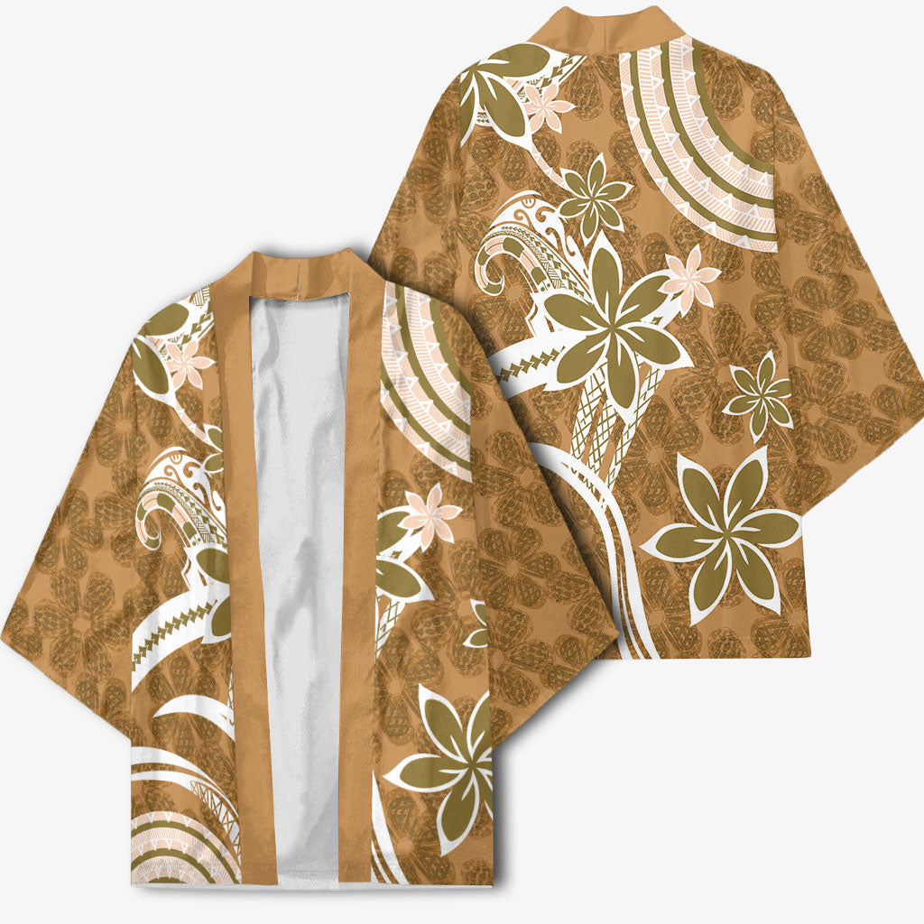 Hawaii Pupuala Plumeria Light Brown Kimono Polynesian Pattern LT01 - Polynesian Pride