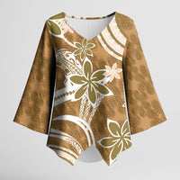 Hawaii Pupuala Plumeria Light Brown Kimono Sleeve Blouse Polynesian Pattern LT01 Female Light Brown - Polynesian Pride