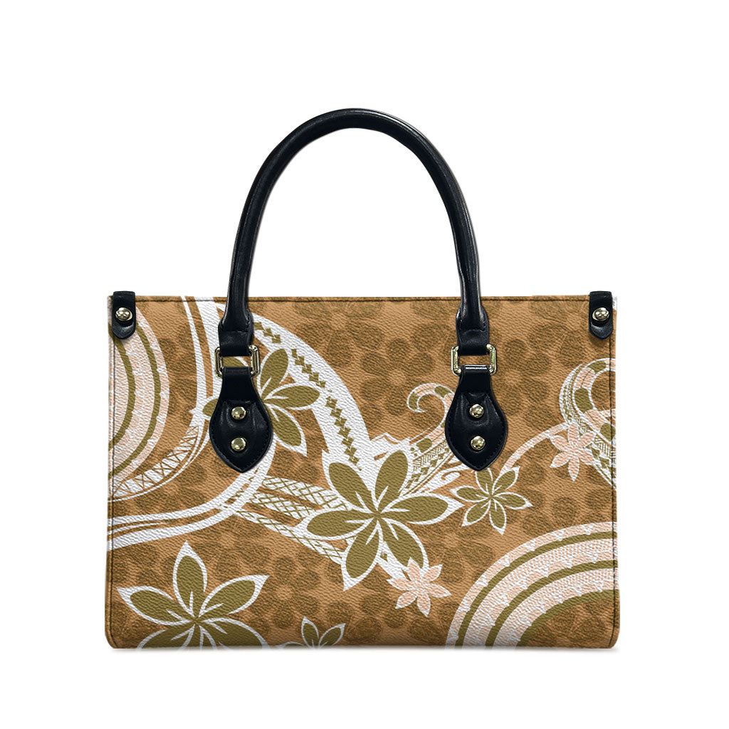 Hawaii Pupuala Plumeria Light Brown Leather Bag Polynesian Pattern LT01 - Polynesian Pride