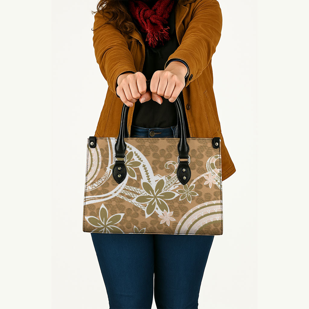 Hawaii Pupuala Plumeria Light Brown Leather Bag Polynesian Pattern LT01 - Polynesian Pride