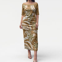 Hawaii Pupuala Plumeria Light Brown Puletasi Polynesian Pattern LT01 Long Dress Light Brown - Polynesian Pride