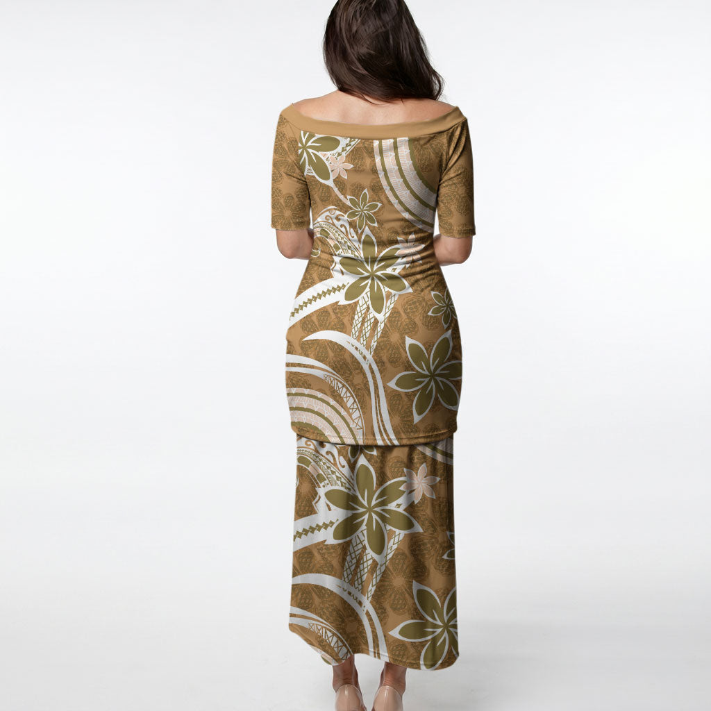 Hawaii Pupuala Plumeria Light Brown Puletasi Polynesian Pattern LT01 - Polynesian Pride