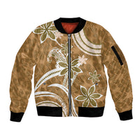 Hawaii Pupuala Plumeria Light Brown Sleeve Zip Bomber Jacket Polynesian Pattern LT01 Unisex Light Brown - Polynesian Pride
