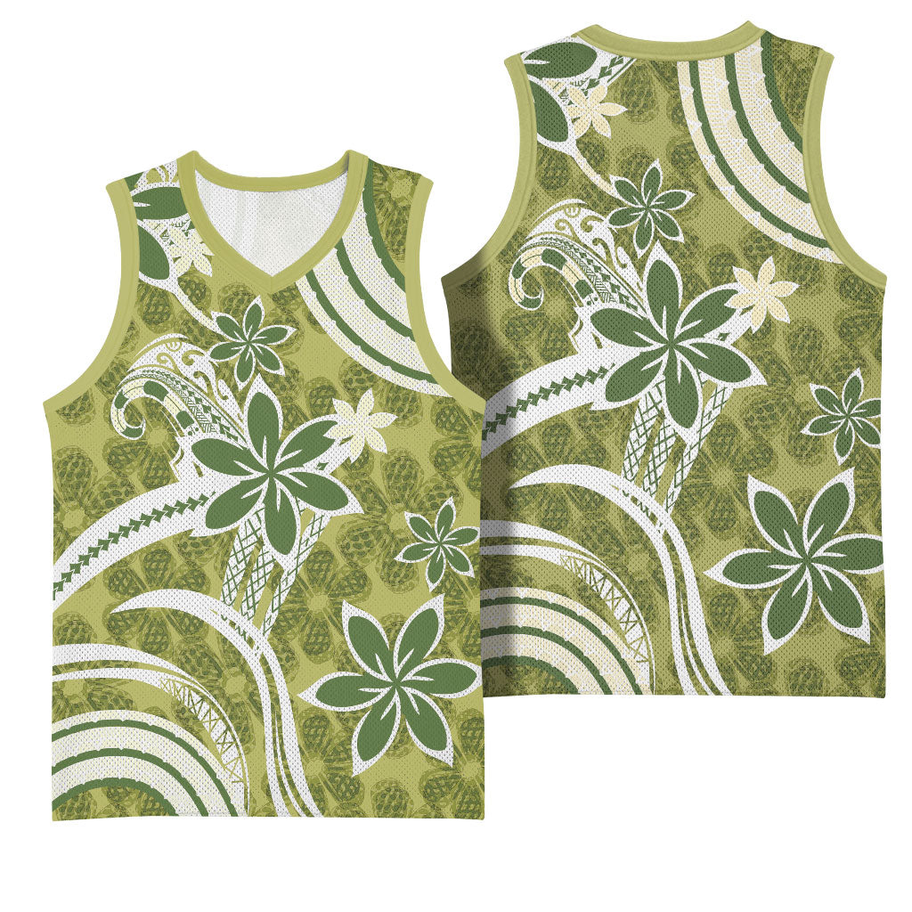 Hawaii Pupuala Plumeria Olive Green Basketball Jersey Polynesian Pattern LT01 - Polynesian Pride