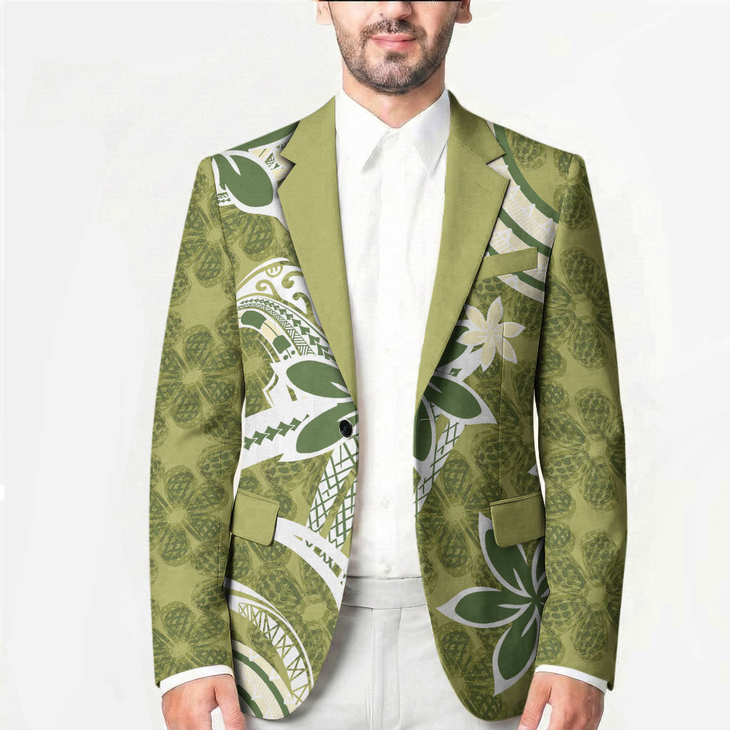 Hawaii Pupuala Plumeria Olive Green Blazer Polynesian Pattern LT01 - Polynesian Pride