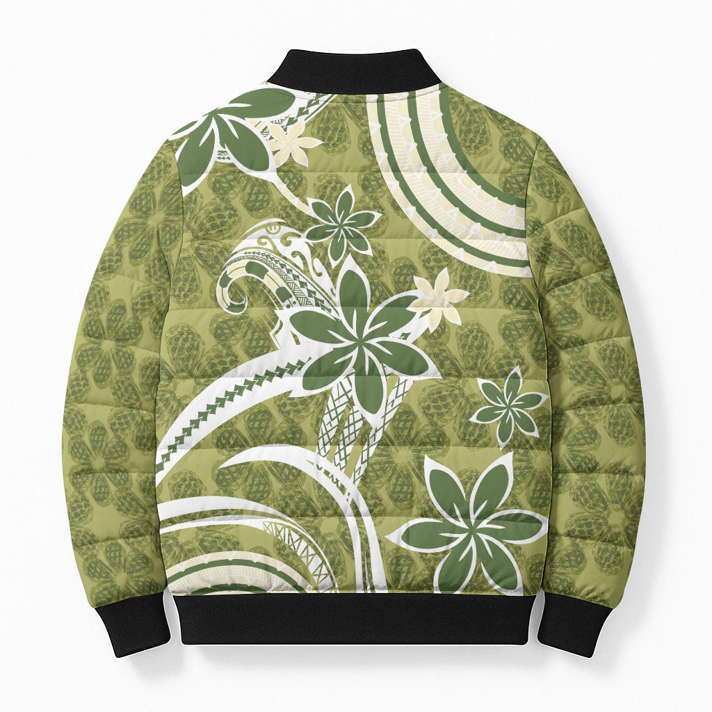 Hawaii Pupuala Plumeria Olive Green Bomber Puffer Jacket Polynesian Pattern LT01 - Polynesian Pride