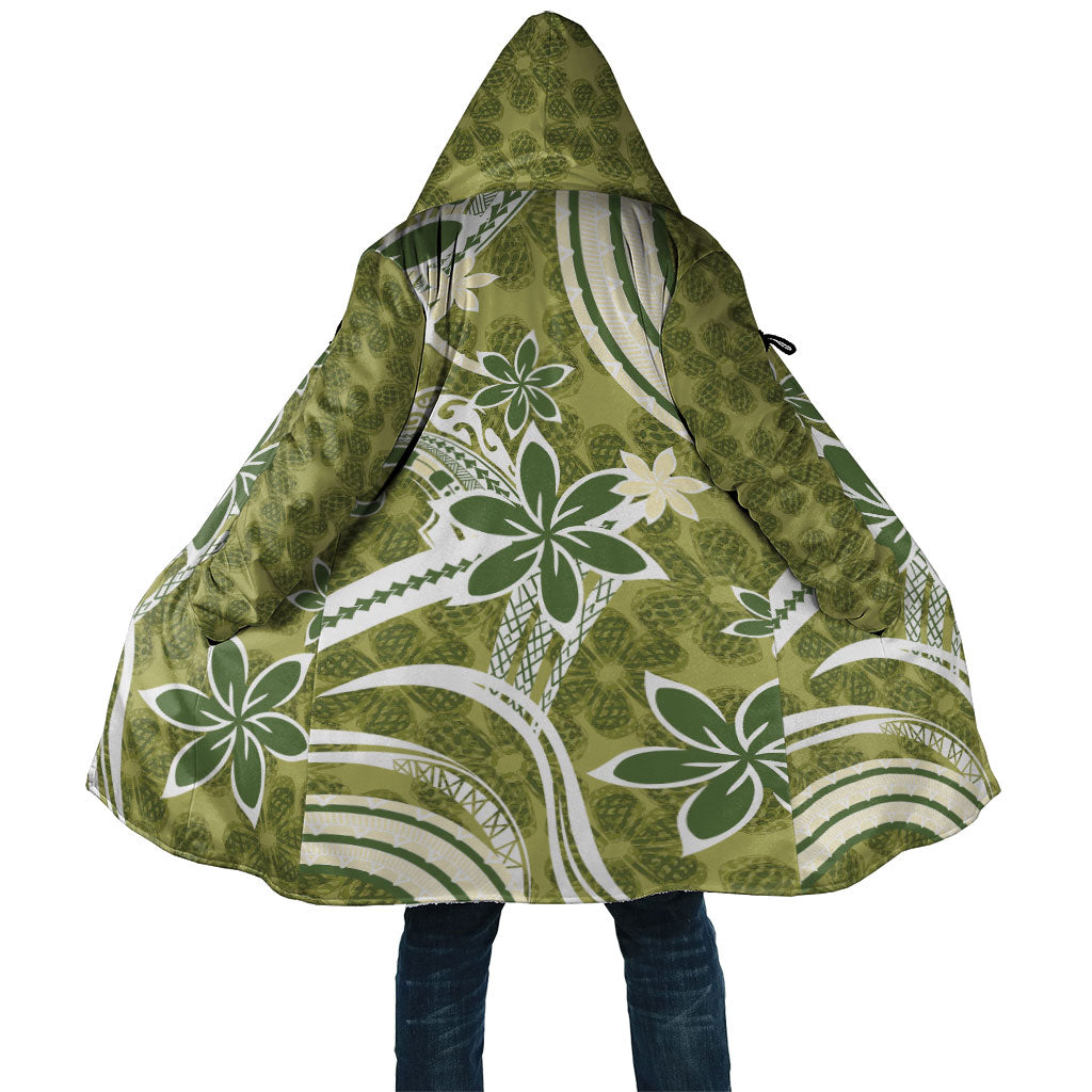 Hawaii Pupuala Plumeria Olive Green Cloak Polynesian Pattern LT01 Unisex Olive Green - Polynesian Pride