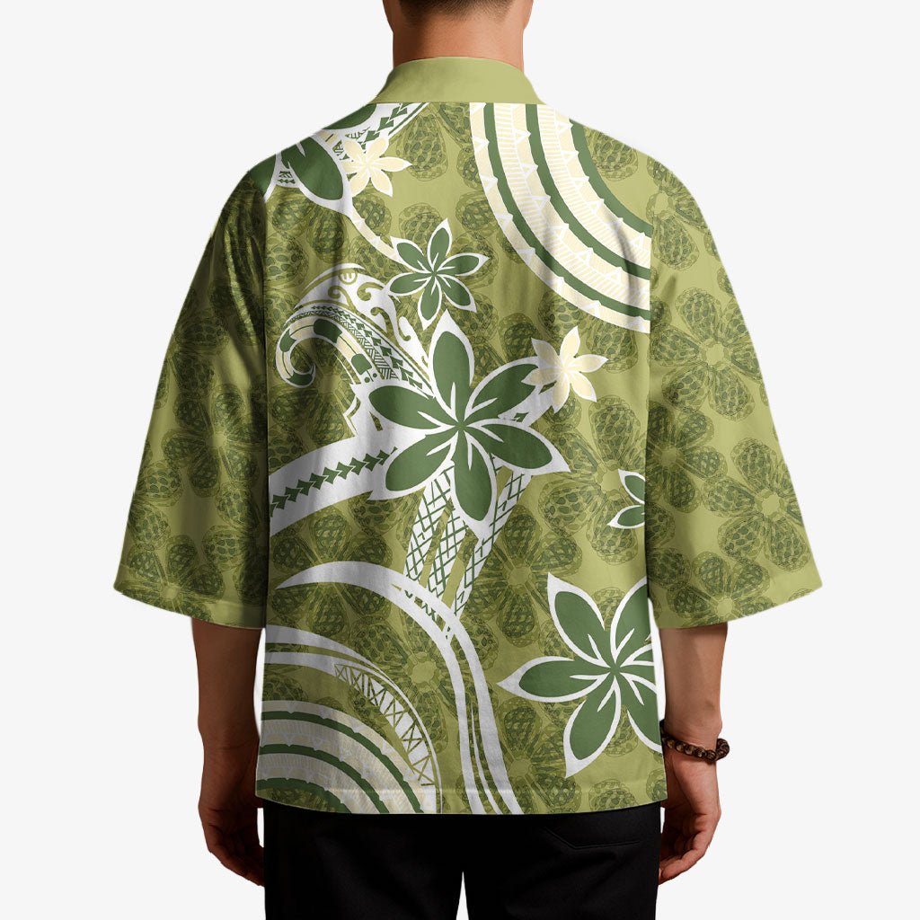 Hawaii Pupuala Plumeria Olive Green Kimono Polynesian Pattern LT01 - Polynesian Pride