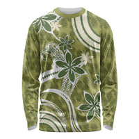 Hawaii Pupuala Plumeria Olive Green Long Sleeve Shirt Polynesian Pattern LT01 Unisex Olive Green - Polynesian Pride