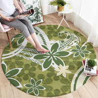 Hawaii Pupuala Plumeria Olive Green Round Carpet Polynesian Pattern LT01 - Polynesian Pride