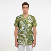Hawaii Pupuala Plumeria Olive Green Scrub Top Polynesian Pattern LT01 - Polynesian Pride