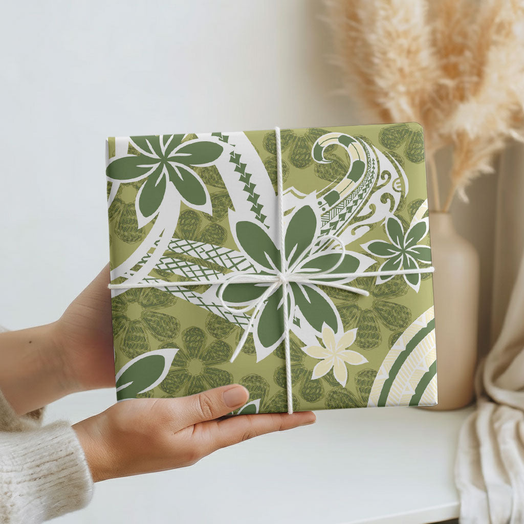 Hawaii Pupuala Plumeria Olive Green Wrapping Paper Polynesian Pattern LT01 - Polynesian Pride