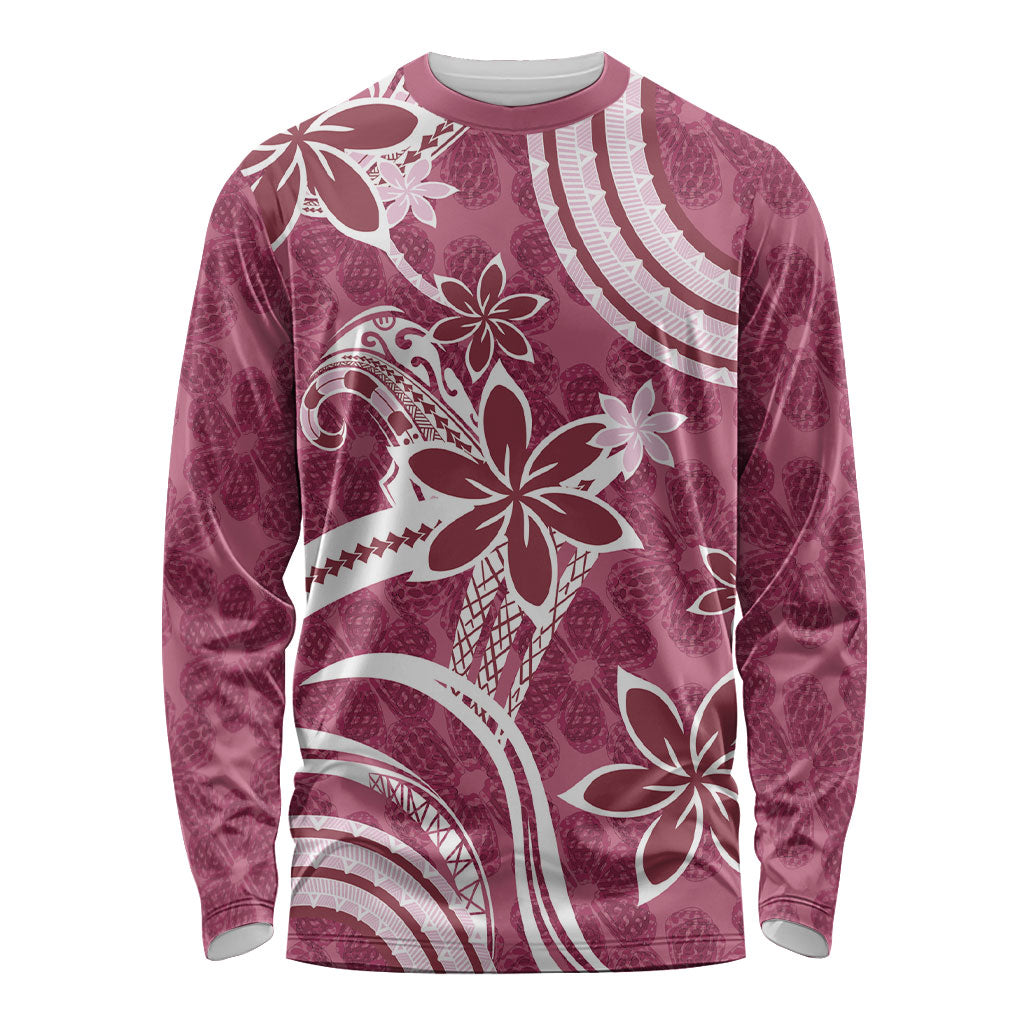Hawaii Pupuala Plumeria Pink Long Sleeve Shirt Polynesian Pattern LT01 Unisex Pink - Polynesian Pride