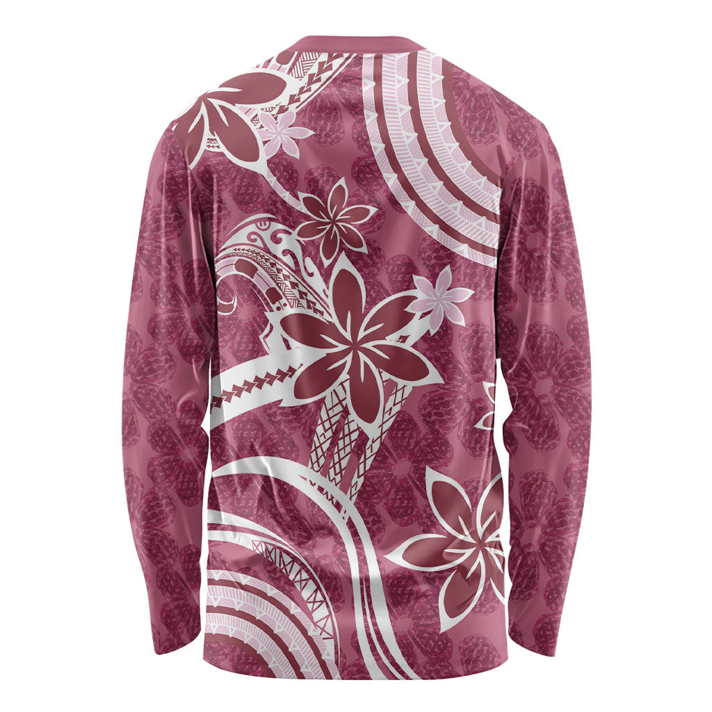 Hawaii Pupuala Plumeria Pink Long Sleeve Shirt Polynesian Pattern LT01 - Polynesian Pride