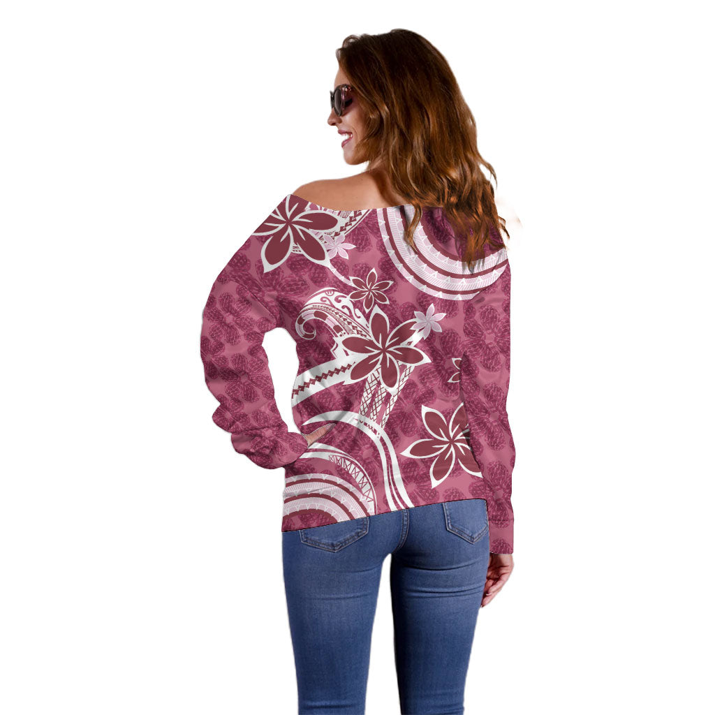 Hawaii Pupuala Plumeria Pink Off Shoulder Sweater Polynesian Pattern LT01 - Polynesian Pride
