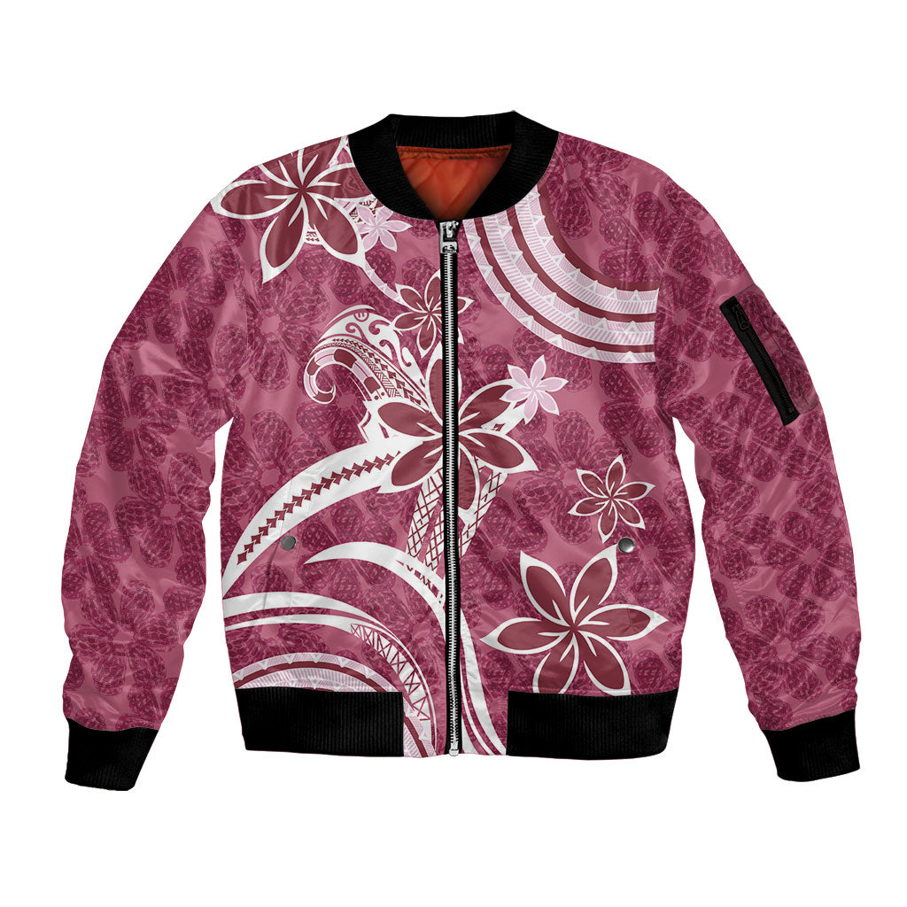 Hawaii Pupuala Plumeria Pink Sleeve Zip Bomber Jacket Polynesian Pattern LT01 Unisex Pink - Polynesian Pride