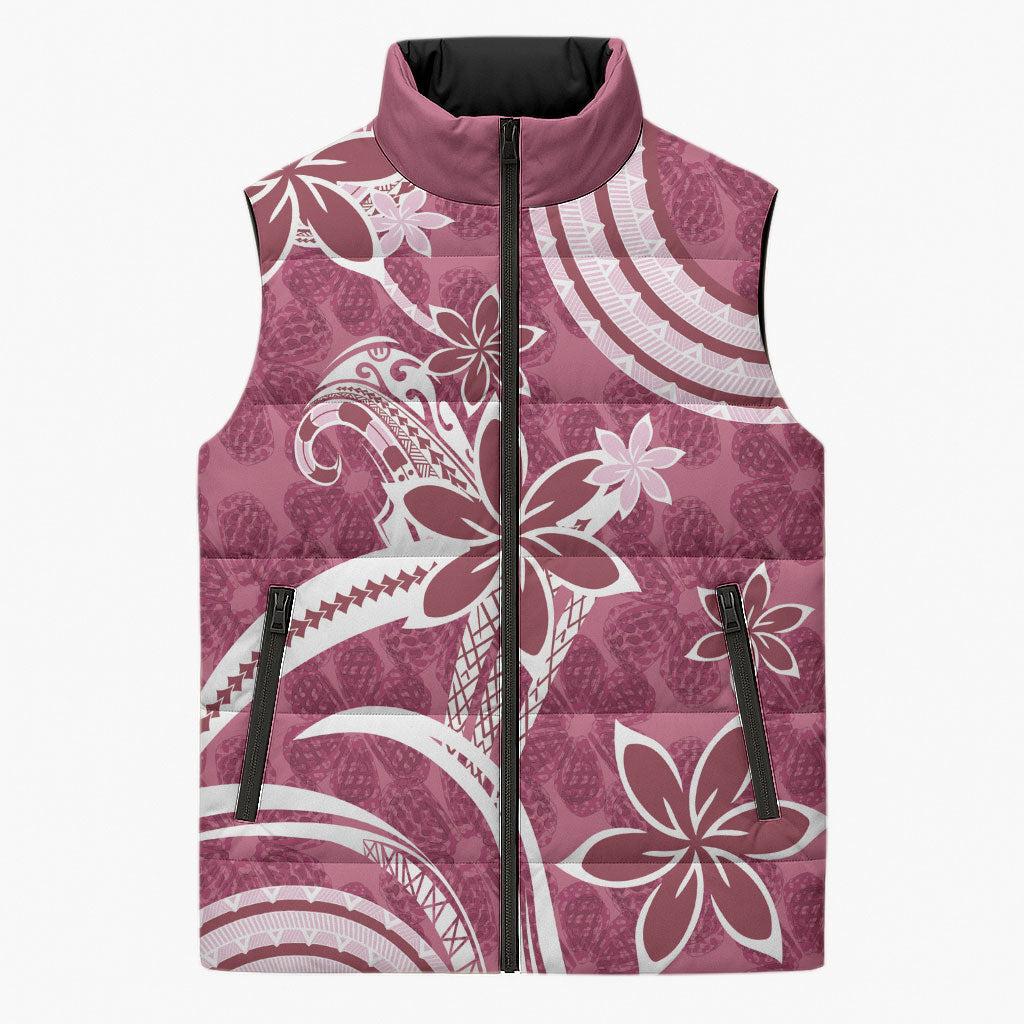 Hawaii Pupuala Plumeria Pink Sleeveless Puffer Jacket Polynesian Pattern LT01 Unisex Pink - Polynesian Pride