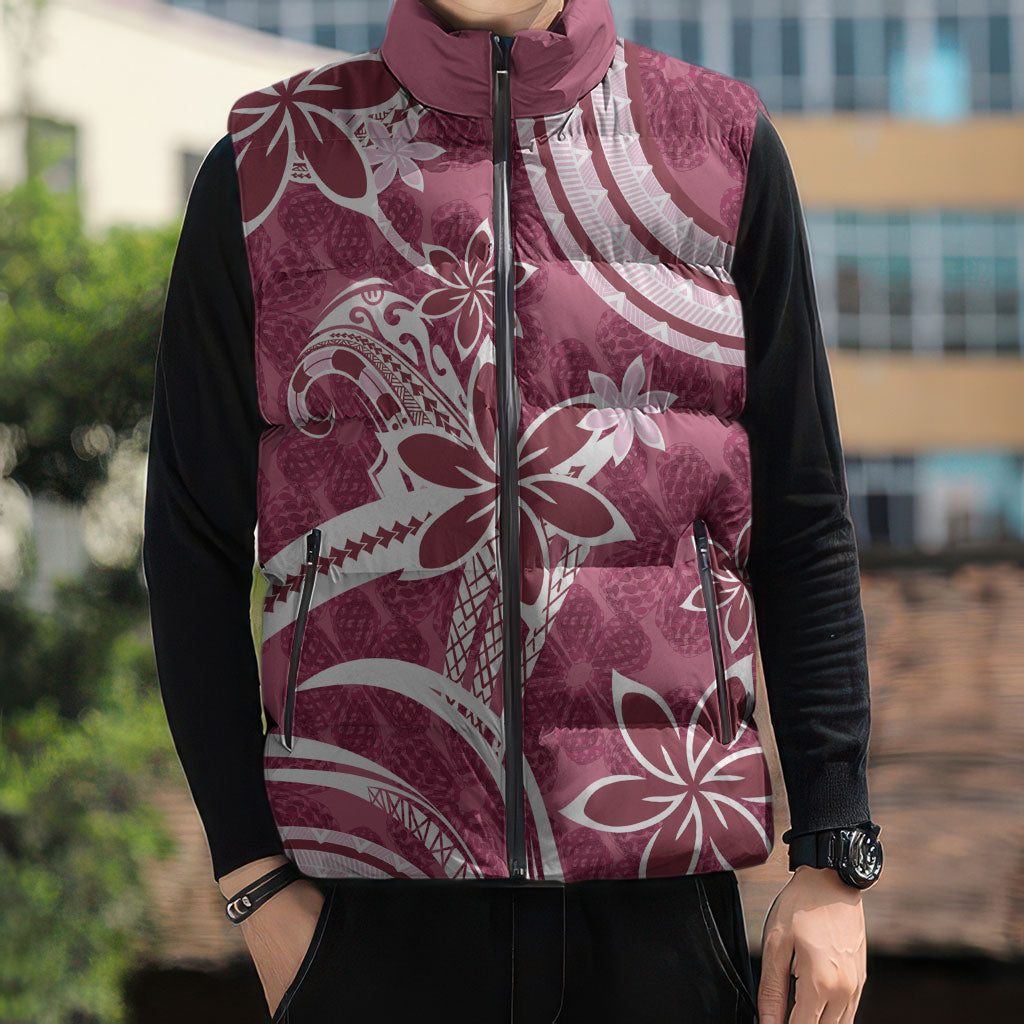 Hawaii Pupuala Plumeria Pink Sleeveless Puffer Jacket Polynesian Pattern LT01 - Polynesian Pride