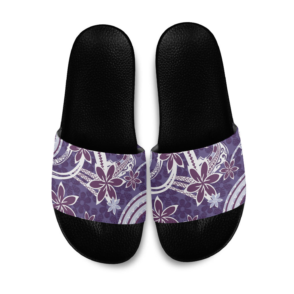 Hawaii Pupuala Plumeria Purple Slide Sandals Polynesian Pattern