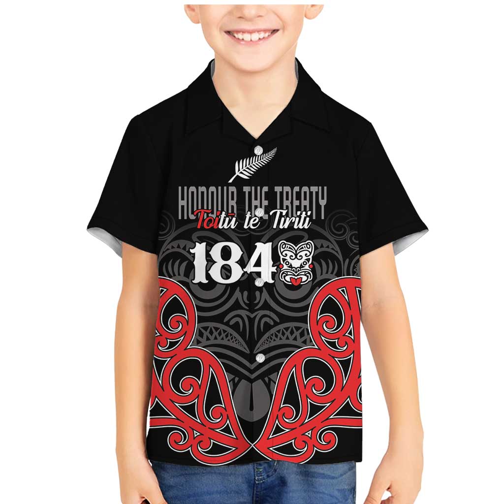 Toitu Te Tiriti 1840 Aotearoa Family Matching Mermaid Dress and Hawaiian Shirt Stand Together Stand Stronger LT01 Son's Shirt Black - Polynesian Pride