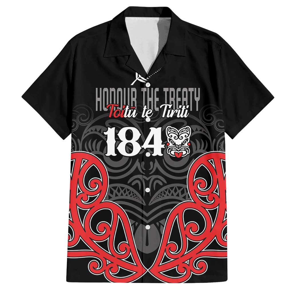 Toitu Te Tiriti 1840 Aotearoa Family Matching Off Shoulder Short Dress and Hawaiian Shirt Stand Together Stand Stronger LT01 Dad's Shirt - Short Sleeve Black - Polynesian Pride