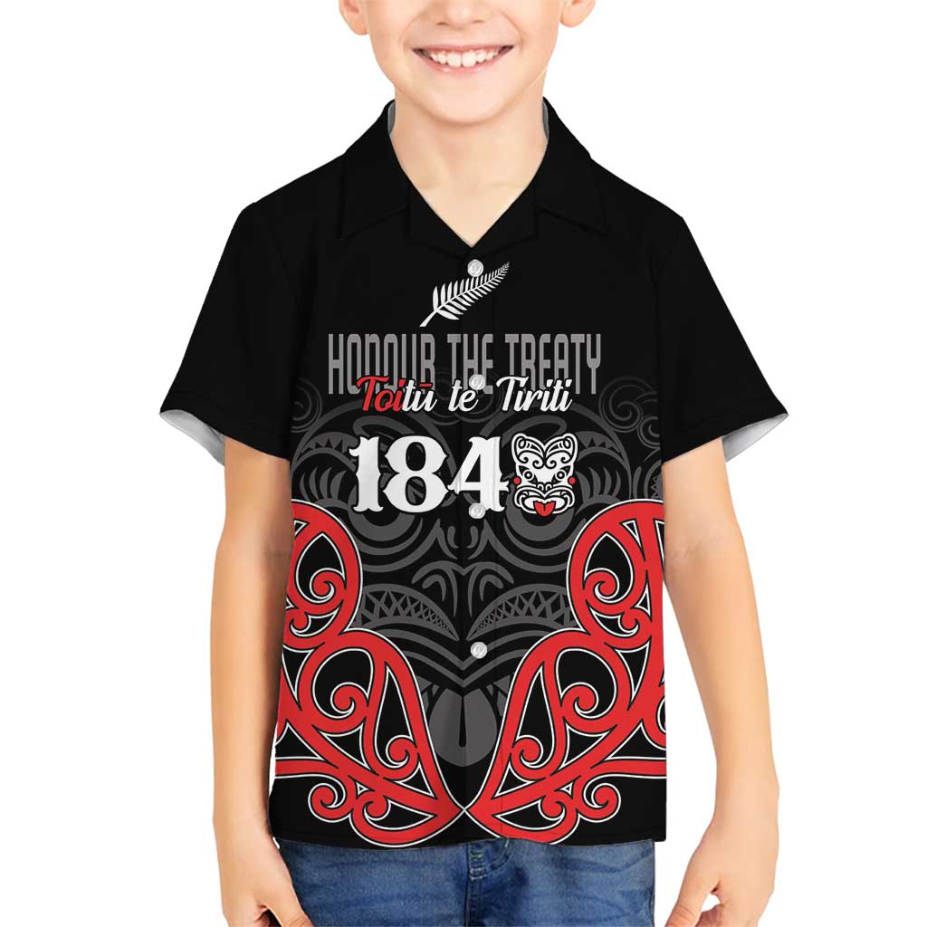 Toitu Te Tiriti 1840 Aotearoa Family Matching Off Shoulder Short Dress and Hawaiian Shirt Stand Together Stand Stronger LT01 Son's Shirt Black - Polynesian Pride