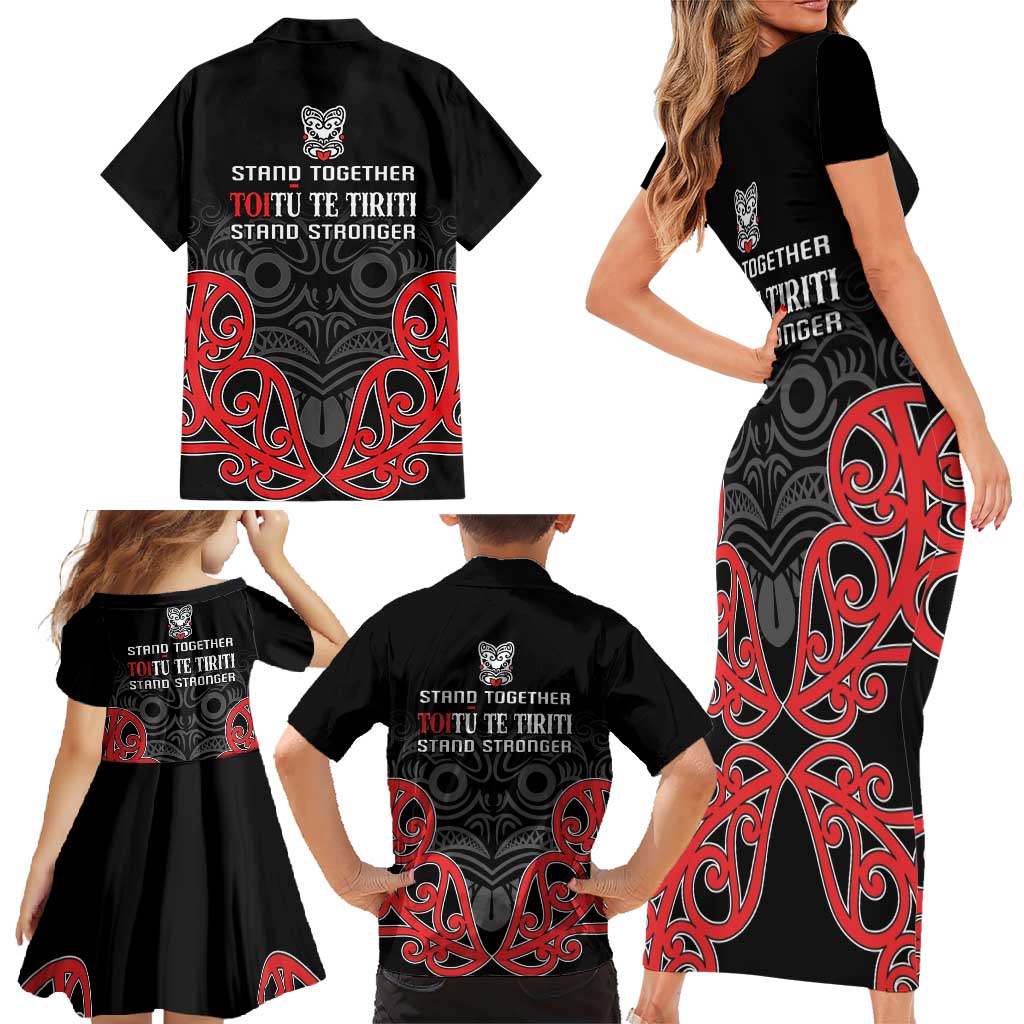 Toitu Te Tiriti 1840 Aotearoa Family Matching Short Sleeve Bodycon Dress and Hawaiian Shirt Stand Together Stand Stronger LT01 - Polynesian Pride