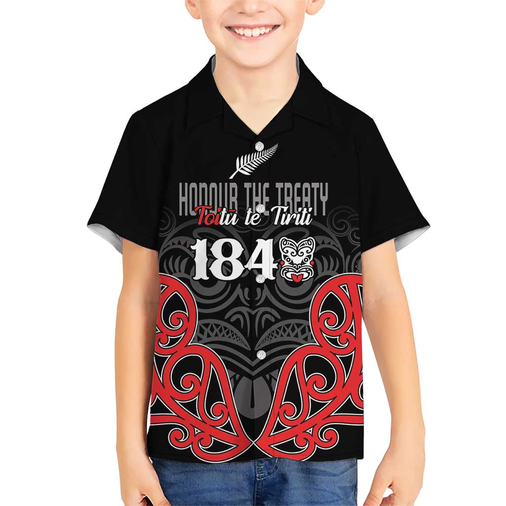 Toitu Te Tiriti 1840 Aotearoa Kid Hawaiian Shirt Stand Together Stand Stronger LT01 Kid Black - Polynesian Pride